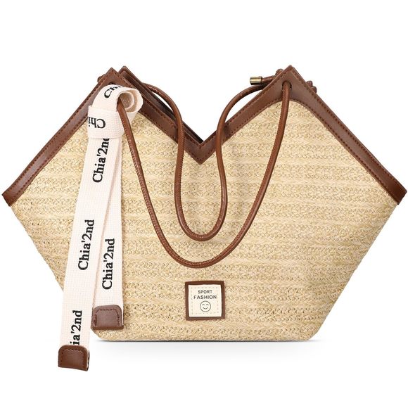 Straw Beach Tote Bag - Summer Beach Bags Portable, :D - Picture 1 of 9